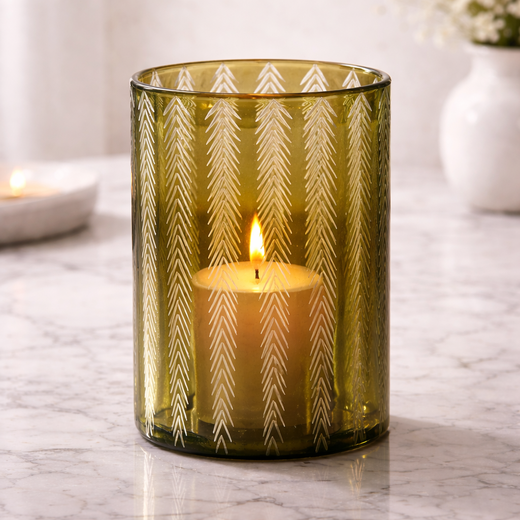 Olive Green Cutting  Jar For Candle Making | Platinum Glass