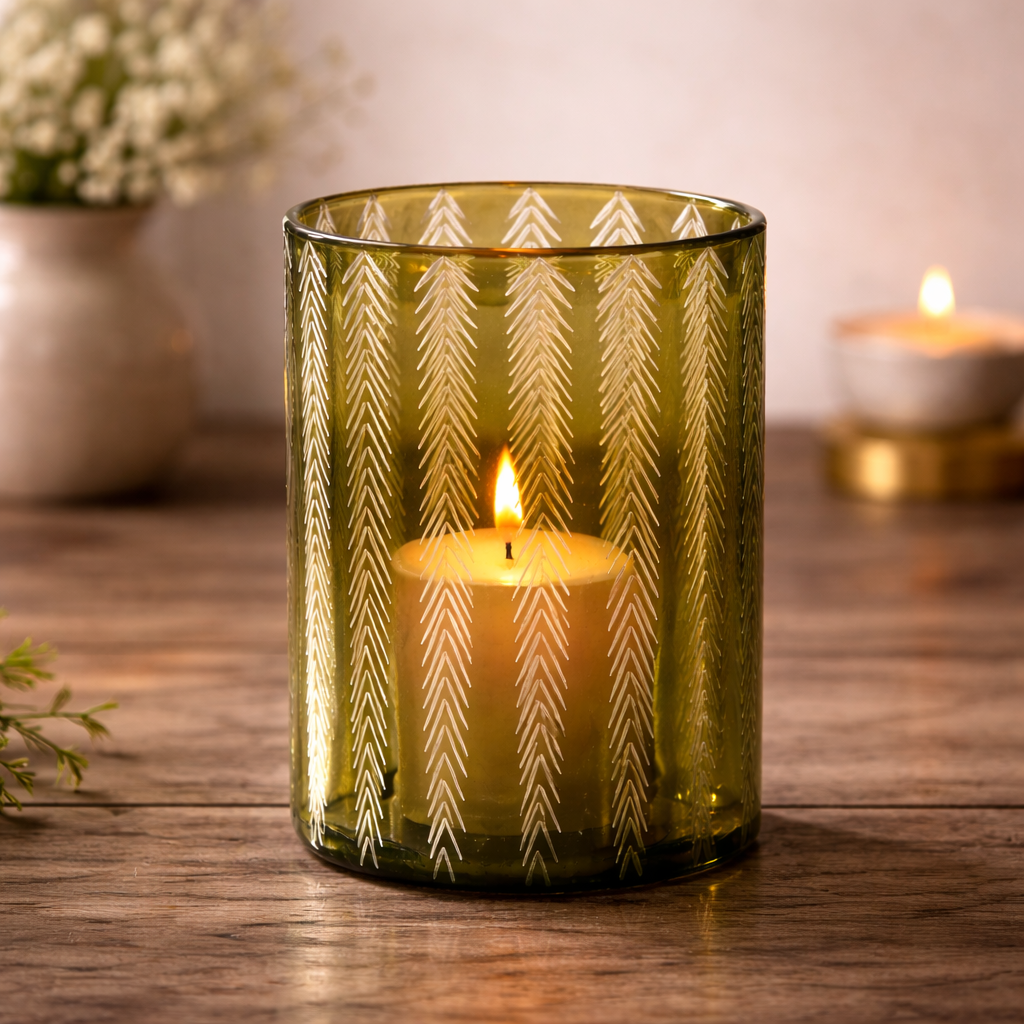 Olive Green Cutting  Jar For Candle Making | Platinum Glass