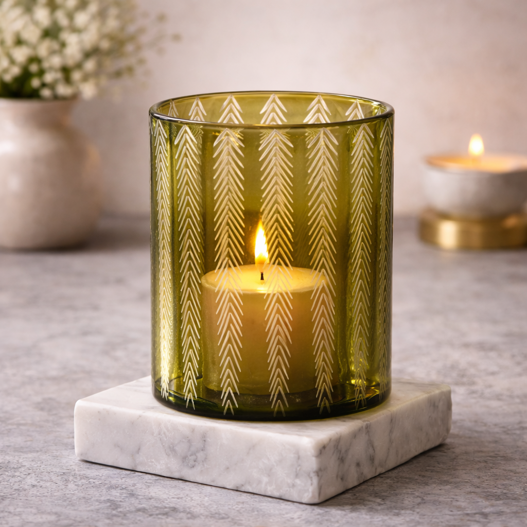 Olive Green Crystal Cut Glass Jar for Candle Making